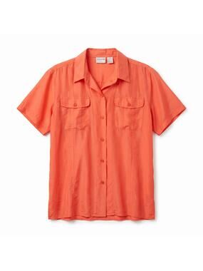 NWT Vintage Styles To Go 100% Pure Silk Orange Coral Blouse | Short Sleeve